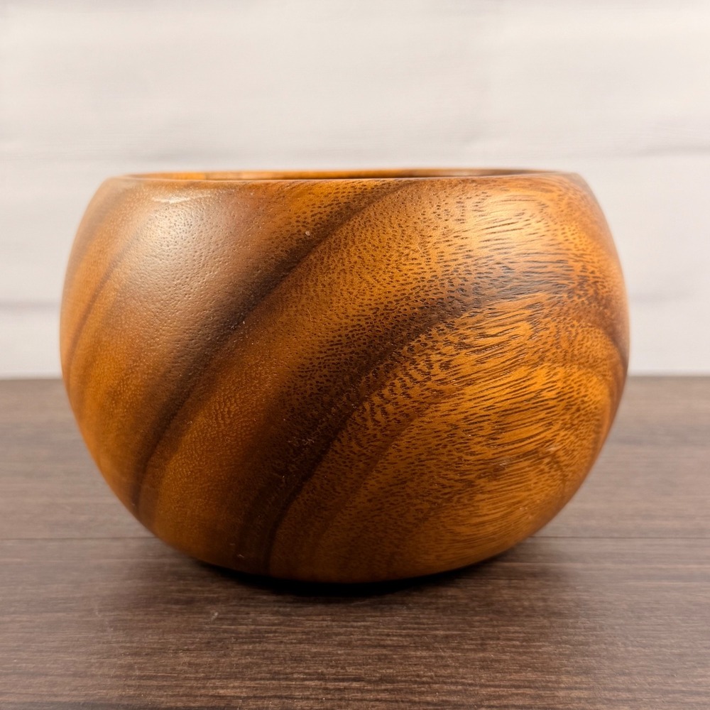 Vintage Hawaiian Monkey Pod Wood Bowl Hand Turned Mid Century Modern